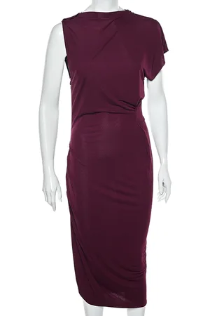Roland Mouret Magenta Jersey Draped Detail Midi Dress L