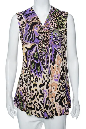 Roberto Cavalli Multicolored Printed Silk Knit Sleeveless Top M