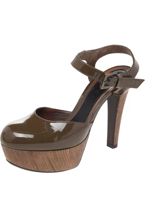 Marni Olive Patent Leather Platform Ankle Strap Sandals Size 38