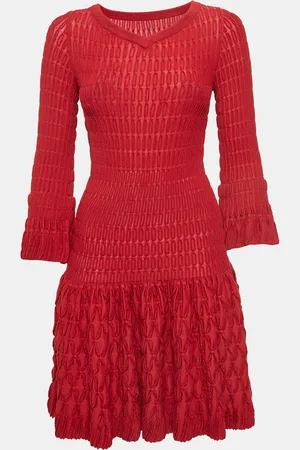 Alaïa Chenille Wool Patterned Long Sleeve Skater Dress M
