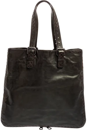 Bottega Veneta Dark Intrecciato Trim Leather Expandable Tote