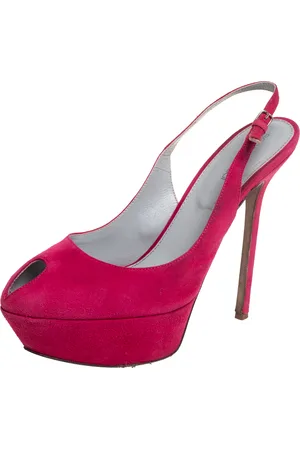 Sergio Rossi Suede Cachet Peep Toe Platform Slingback Sandals Size 39