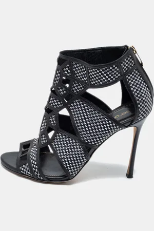 Sergio Rossi /White Woven Straw And Leather Cutout Ankle Boots Size 36