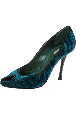 LE SILLA /Green Velvet Peep Toe Pumps Size 37