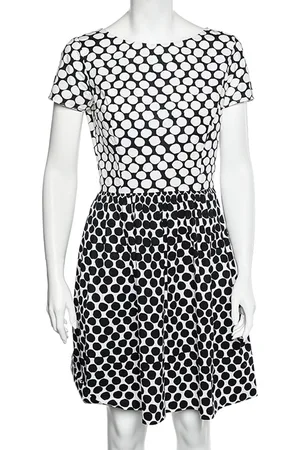 Oscar de la Renta Monochrome Polka Dot Print Cotton Dress S