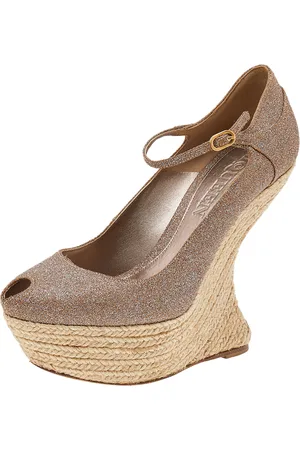Alexander McQueen Glitter Ankle Strap Wedge Sandals Size 37