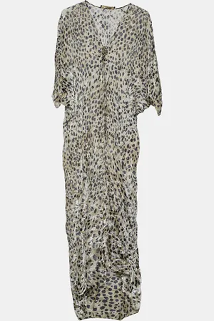 Roberto Cavalli Animal Printed Velour Sheer Kaftan Maxi Dress M