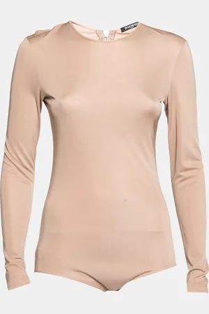 Balmain Nude Stretch Knit Long Sleeve Bodysuit M