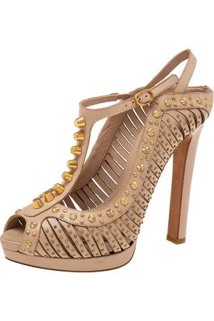 Alexander McQueen Studded Leather T-Strap Slingback Platform Sandals Size 38.5