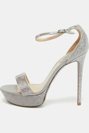 RENE CAOVILLA René Caovilla Crystal Embellished Satin Platform Ankle Strap Sandals Size 38
