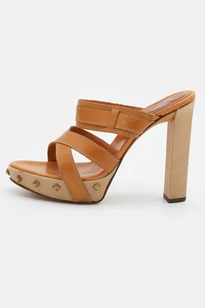 Sergio Rossi Tan Leather Strappy Studded Platform Sandals Size 40
