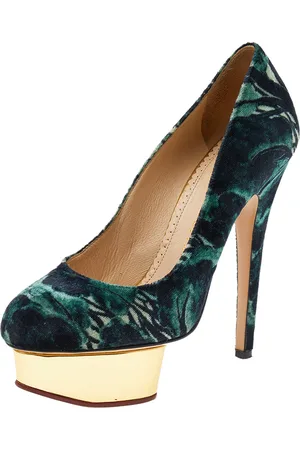 Charlotte Olympia Printed Velvet Dolly Platform Pumps Size 36