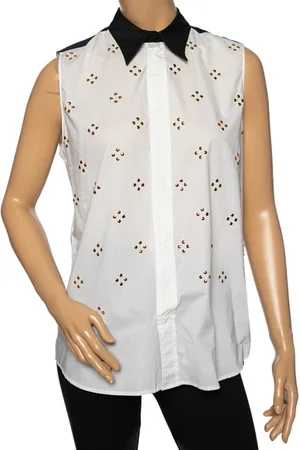 Marni Embellished Poplin Contrast Collar & Yoke Detailed Sleeveless Shirt M