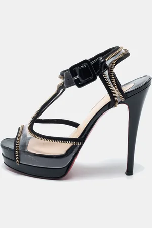 Christian Louboutin Fabric Trim and PVC Ziparent T-Strap Platform Sandals Size 37
