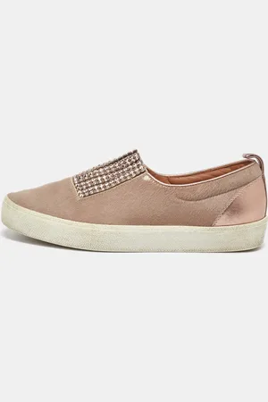 Gina /Metallic Calf Hair and Leather Crystal Embellished Slip On Sneakers Size 37
