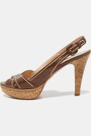 Prada Leather Cross Strap Open Toe Cork Platform Slingback Sandals Size 40