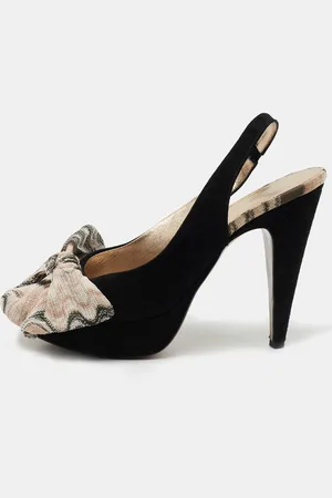 Missoni Suede and Fabric Bow Peep Toe Slingback Pumps Size 40