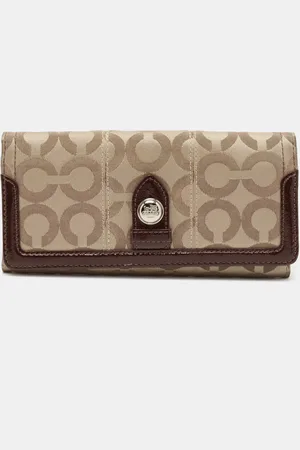 Coach /Brown Signature Canvas and Patent Leather Flap Continental Wallet