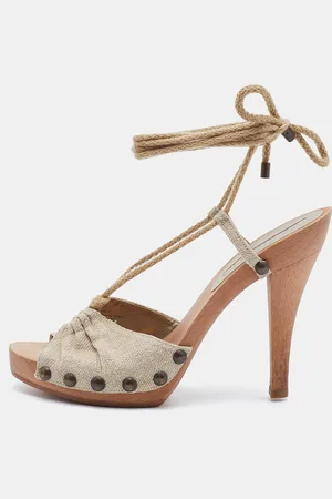 Stella McCartney Fabric Wooden Platform Ankle Wrap Sandals Size 37