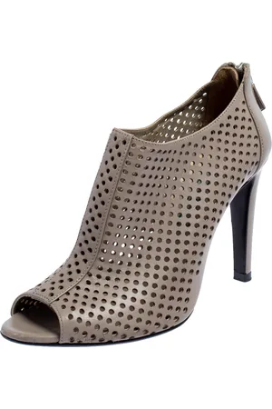Prada Perforated Leather Open Toe Booties Size 36.5