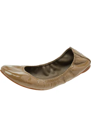 Tory Burch Olive Patent Leather Scrunch Ballet Flats Size 38