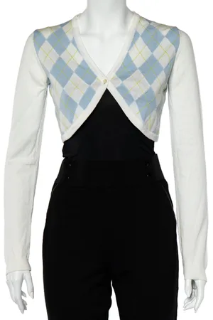 Burberry Argyle Cotton Knit Cropped Cardigan S