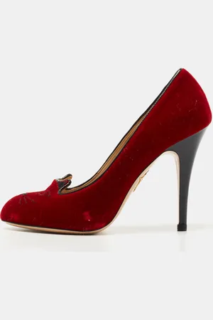 Charlotte Olympia Velvet Embroidered Kitty Pumps Size 37.5