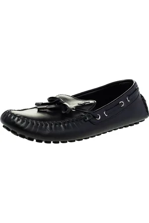 LOUIS VUITTON Leather Bow Slip On Loafers Size 43.5
