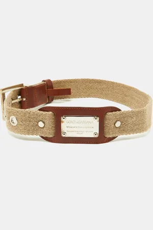 Dolce & Gabbana Canvas and Leather Plaque Detail Waist Belt 65CM