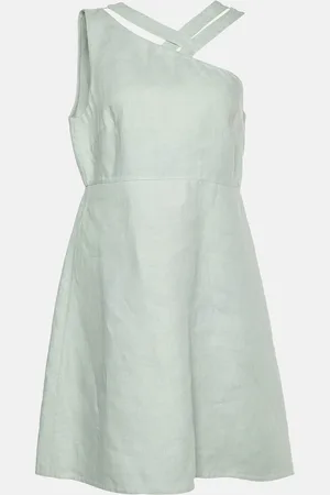 VALENTINO Sage Linen Asymmetric Neck Mini Dress M