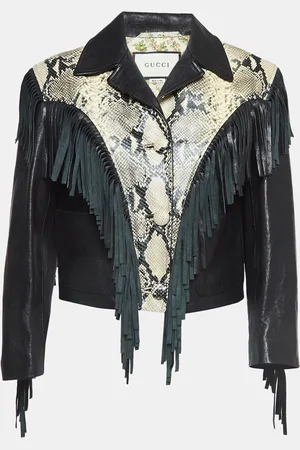 Gucci Python Embossed Fringed Leather Jacket M
