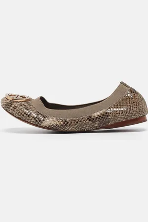 Tory Burch Green/ Embossed Snakeskin Leather Caroline Ballet Flats Size 36