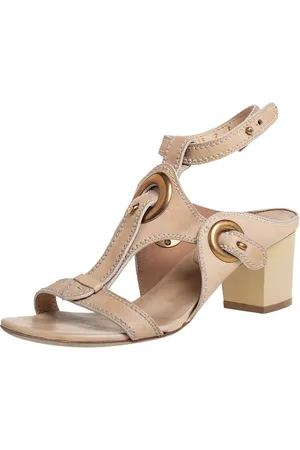 Salvatore Ferragamo Leather Block Heel Ankle Strap Sandals Size 37.5