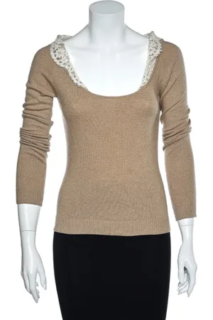 VALENTINO Vintage Beige Wool & Cashmere Lace Trim Detail Top S