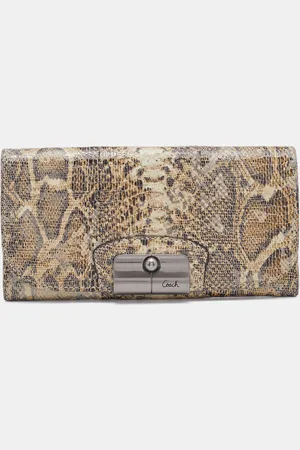 Coach /Beige Python Embossed Leather Flap Continental Wallet