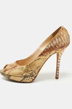 Dior /Yellow Python Embossed Leather Miss Peep-Toe Platform Pumps Size 40