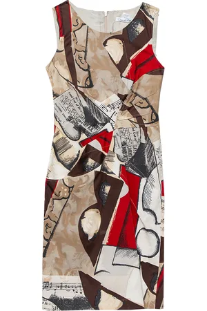 Oscar de la Renta Musical Printed Cotton Sleeveless Sheath Dress S