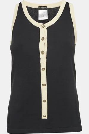 CHANEL Cotton Knit Button Detail Tank Top S