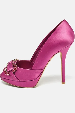 Dior Satin Crystal Embellished Bow Peep Toe Pumps Size 38