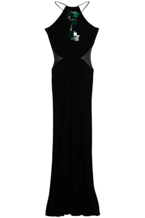 Roberto Cavalli Embellished Mesh Trimmed Jersey Maxi Dress M
