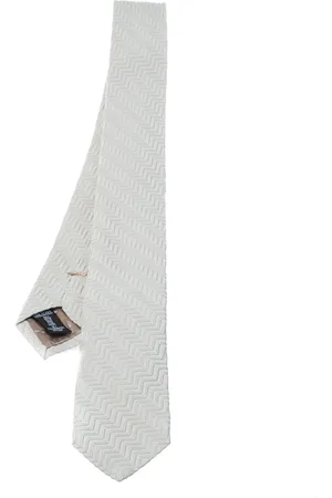 Emporio Armani Ivory Silk Zig Zag Embossed Skinny Tie