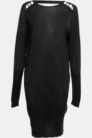 Balenciaga Back Silk Knit Low Back Long Sleeve Dress S
