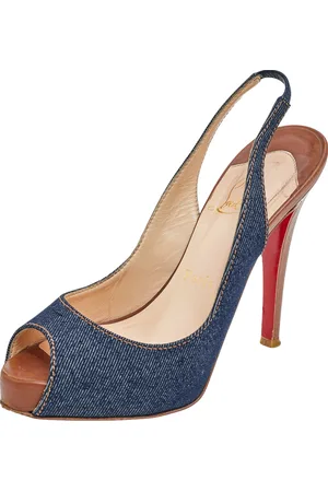 Christian Louboutin Denim Fabric Lady Peep Toe Slingback Platform Sandals Size 36