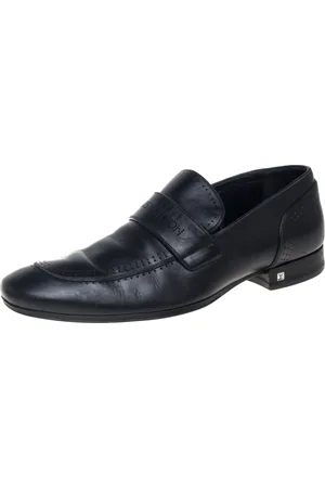 LOUIS VUITTON Leather Logo Perforated Slip On Loafers Size 40