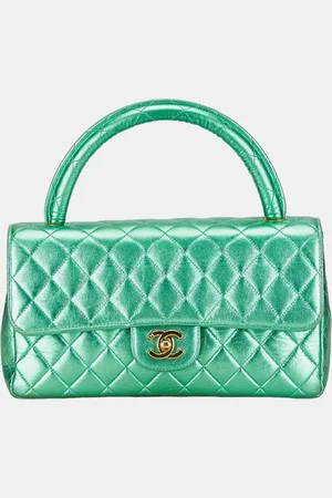 CHANEL Metallic Lambskin Leather Quilted Top Handle Bag
