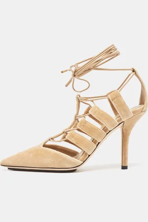 Burberry Beige Velvet Pointed Toe Strappy Pumps Size 37