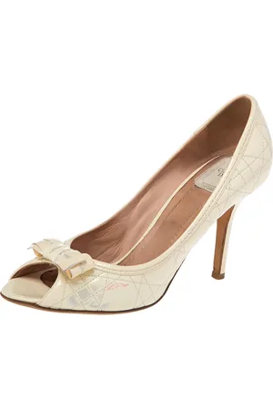 Dior Cannage Patent Leather Bow Peep Toe Pumps Size 40