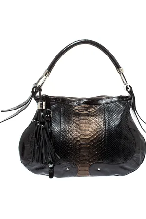 Aigner Dark Python and Patent Leather Tassel Hobo