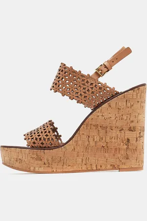 Tory Burch Perforated Leather Daisy Cork Wedge Sandals Size 41