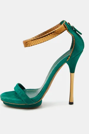 Gucci /Gold Suede and Snakeskin Leather Ankle Strap Sandals Size 37.5